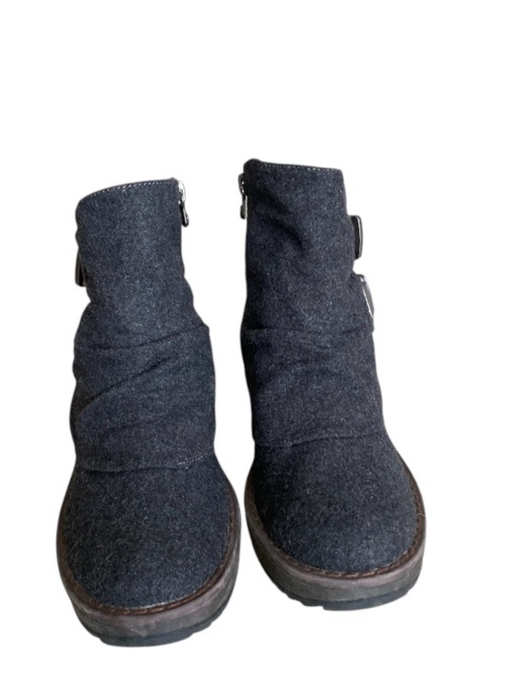 Blowfish Malibu Women's Gray Felt Side Zip Low Wedge Slouch Ankle Boots Size 6.5 - Picture 3 of 12